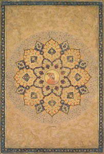 Sunburst Shamsa z portretem Aurangzeba 1618-1707, z Albumu Cesarzy.