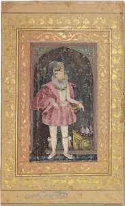 Rzadki Mughal Portrait of James I, ok. 1615-18 (nieprzezroczyste pigmenty wzmocnione złotem na papierze) autorstwa Bichitr Bichitr