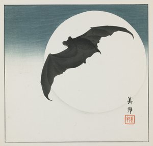 Nietoperz i Księżyc, początek XX wieku autorstwa Biho Takashi or Takahashi (b. 1873. fl 1890 1930)