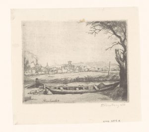 Kanał z dużą łodzią i mostem („Schuytje na pierwszym planie”) autorstwa Birger John Forsberg