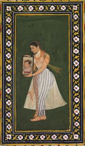 Nur Jahan trzymający portret cesarza Jahangir autorstwa Bishandas