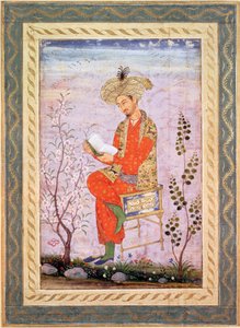 Babur (r.1526-30) Czytanie, Mogołów (akwarela na papierze) autorstwa Bishn Das