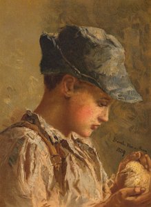 Chłopiec z ptakiem (chromolitho) autorstwa Blanche F. MacArthur