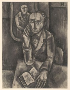 Mężczyzna siedzący przy stole z otwartą książką autorstwa Bob Hanf (signed by artist)