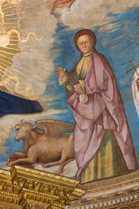 Apsyda, Catino Apse, Boccaccio Boccaccino, Pantokrator wśród świętych Marcellino, Imerio, Omobono, Piotr Egzorcysta, Detail St. Omobono autorstwa Boccaccio Boccaccino