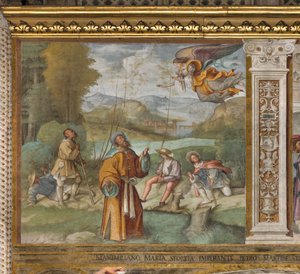 Nawa środkowa, pierwsza północna przęsło, ogłoszenie do Gioacchino, Boccaccio Boccaccino 1514-15 autorstwa Boccaccio Boccaccino