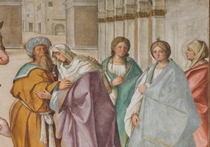 Nawa Środkowa, Pierwsze Przęsło Północne, Spotkanie Św. Joachima i Św. Anny w Porta Aurea, Boccaccio Boccaccino 1514-15, Szczegół autorstwa Boccaccio Boccaccino