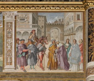 Nawa Centralna, Pierwsze Przęsło Północne, Spotkanie Św. Joachima i Św. Anny w Porta Aurea, Boccaccio Boccaccino 1514-15 autorstwa Boccaccio Boccaccino