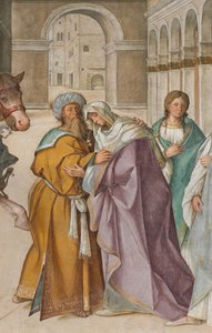 Nawa Środkowa, Pierwsze Przęsło Północne, Spotkanie Św. Joachima i Św. Anny w Porta Aurea, Boccaccio Boccaccino 1514-15, Szczegół autorstwa Boccaccio Boccaccino