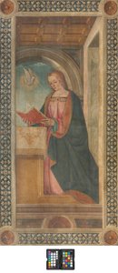 Kontofasada transeptu południowego, Boccaccio Boccaccino, Detal Zwiastowania Madonny-początek XVI w., Fresk Ripped autorstwa Boccaccio Boccaccino