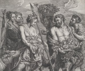 Diana wracająca z pościgu, w towarzystwie psów i jej nimf po lewej stronie, dwie siedzieli..., ca. 1640-59.