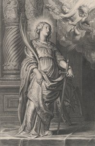 Święta Katarzyna trzymająca liście palmowe i miecz, nad głową dwa putta trzymające wawrzyn..., ca. 1625-59.
