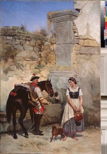 Scena przy studni - obraz Gottfrieda (Bogdana Pavlovicha) Willewalde (1818-1903), olej na płótnie