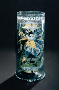 Humpen (wysoki puchar) z emaliowaną dekoracją Myśliwego i Niewiasty, ok.1594 (szkło)
