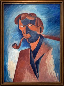 Palenie (autoportret). Obraz Bohumila Kubisty (1884-1918), olej na płótnie 1910. Sztuka czeska XX wieku. Pałac Veletrzni (Pałac Targowy), Praga (Czechy).