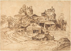 Widok włoskiego miasta (po Tycjanie lub Domenico Campagnoli) autorstwa Bolognese 17th Century