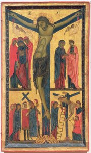 Ukrzyżowanie ze świętymi kobietami, żałobnikami, Chrystus w drodze na Kalwarię i zesłanie, prawy panel dyptyku (tempera na panelu) autorstwa Bonaventura Berlinghieri