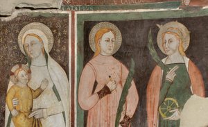 Transept Północny, Ołtarz św. Michała Archanioła, Za ołtarzem freski Bonifacego Bembo, Dziewicy z Dzieciątkiem św. Akwiliny i św. Katarzyny Aleksandryjskiej autorstwa Bonifacio Bembo