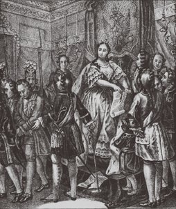 Anna Ioannovna rozdziera się na warunki, 1730 autorstwa Boris Artemyevich Chorikov