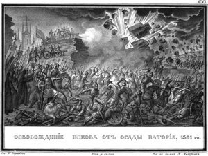 Wyzwolenie Pskowa w 1581 r. Od Ilustrowanego Karamzina, 1836 r. autorstwa Boris Artemyevich Chorikov