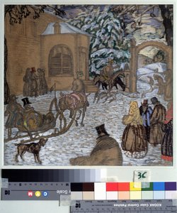 Ilustracja do powieści Dubrovsky Aleksandra Puszkina (1799-1837) (Ilustracja powieści Dubrovsky A. Puszkina). Praca Borysa Dmitrijewicza Grigoriewa (1886-1939), akwarela, gwasz, tusz i ołówek na papierze autorstwa Boris Dmitrievich Grigoriev
