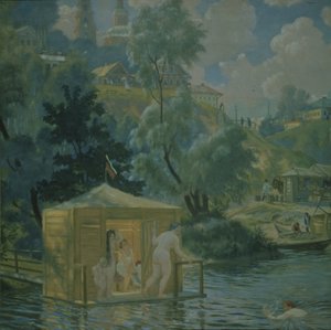 Kąpiący się, 1921 autorstwa Boris Mikhailovich Kustodiev