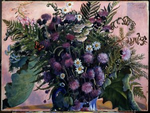 Bukiet kwiatów fińskich. (Fiński bukiet kwiatów). Obraz Borisa Michaylovicha Kustodieva (Kustodiev) (1878-1927), olej na płótnie autorstwa Boris Mikhailovich Kustodiev