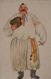 Projekt kostiumu do opery Jarmark w Sorochyntsi Modesta Musorgskiego, 1919 autorstwa Boris Mikhailovich Kustodiev