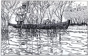 Ilustracja do wiersza Dziadek Mazay i zające N. Niekrasowa, 1910 autorstwa Boris Mikhailovich Kustodiev