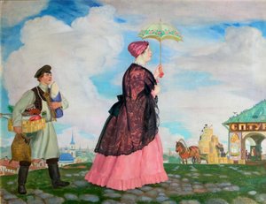 Kupiecka kobieta z zakupami, 1920 autorstwa Boris Mikhailovich Kustodiev