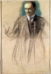 Portret artysty Kouzmy Petrov-Vodkine (Petrov Vodkine) (1878-1939). (Portret artysty Kusmy Pietrowa Wódkina). Oeuvre de Boris Michaylovich Kustodiev (Kustodiev) (1878-1927), pastel sur karton autorstwa Boris Mikhailovich Kustodiev