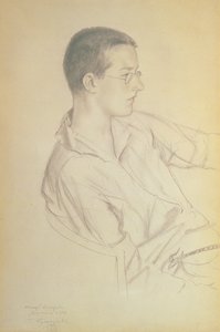 Portret Dymitra Dymitra Szostakowicza (1906-75), 1923 (ołówek na papierze) autorstwa Boris Mikhailovich Kustodiev