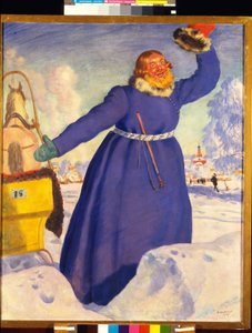 Lekkomyślny woźnica. Praca Borisa Michaylovicha Kustodieva (Koustodiev) (1878-1927), akwarela na papierze autorstwa Boris Mikhailovich Kustodiev