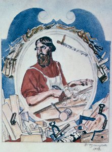 Cieśla, 1918. autorstwa Boris Mikhailovich Kustodiev