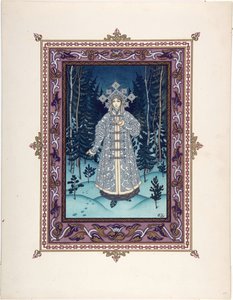 Snegourotchka ( ou Snegourka, la Fille de neige) - Ilustracja do bajki Snegurochka par Zvorykin, Boris Vasilievich (1872-po 1935), ok. 1935 1925 - Litografia kolorowa, 27,3x20,5 - Kolekcja prywatna
