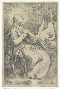 Pokutująca Maria Magdalena w jaskini przed krucyfiksem autorstwa Boëtius Adamsz. Bolswert