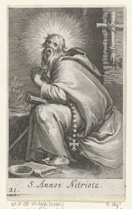 Święty Ammonius Wielki jako pustelnik S. Ammon Nitriota (tytuł na obiekcie) Pustelnicy (tytuł serii) Sacra eremvs ascetarvm (tytuł serii) autorstwa Boëtius Adamsz. Bolswert