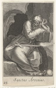 Święty Arseniusz Wielki jako pustelnik Sanctus Arsenius (tytuł na obiekcie) Pustelnicy (tytuł serii) Sacra eremvs ascetarvm (tytuł serii) autorstwa Boëtius Adamsz. Bolswert
