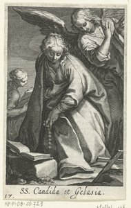 Św. Candida i Św. Gelasia jako pustelnicy z aniołem SS. Candida et Gelasia (tytuł na obiekcie) Pustelnicy (tytuł serii) Sacra Eremus Ascetriarum (tytuł serii)