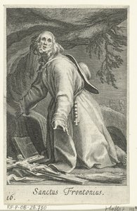 Święty Frontoniusz Egiptu jako pustelnik Sanctus Frontonius (tytuł na obiekcie) Pustelnicy (tytuł serii) Sacra eremvs ascetarvm (tytuł serii) autorstwa Boëtius Adamsz. Bolswert