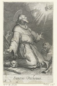 Święty Pachomiusz Starszy jako pustelnik Pustelnicy (tytuł serii) Sacra eremvs ascetarvm (tytuł serii) autorstwa Boëtius Adamsz. Bolswert