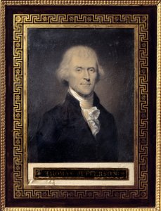 Portret Thomasa Jeffersona (1743-1826) Prezydent Stanów Zjednoczonych od 1801 do 1809 - Rysunek Boucha (XIX wiek), czarny kamień, kredowy blat Wymiary: 0,25 x 0,20m - Malmaison, Musee Du Chateau - Portret Thomas Jefferson (1743-1826) - Rysunek Bouc autorstwa Bouch