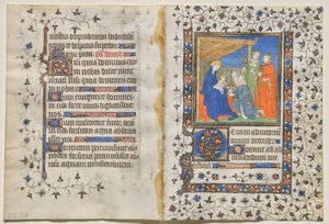 Bifolio z księgi godzin: Adoracja Trzech Króli (recto) autorstwa Boucicaut Master