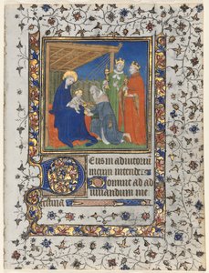 Bifolio z Księgi Godzin: Adoracja Trzech Króli, c. 1415. autorstwa Boucicaut Master