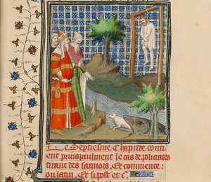 Polikrates powieszony, ok. 1413-1415 autorstwa Boucicaut Master,