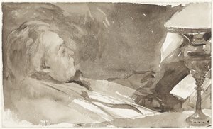 Portret Alphons Marie Antoine Joseph Grandmont, czytający przy lampie