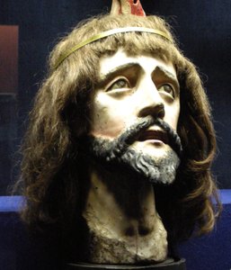 Głowa Chrystusa (drewno i ludzkie włosy)