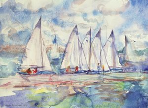 Niebieskie żaglówki, 1989 (wc na papierze) autorstwa Brenda Brin Booker
