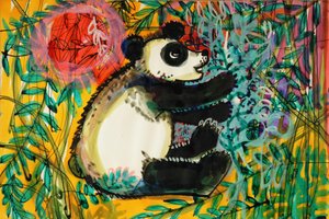 Panda (kolor plakatu akrylowego i kolorowe tusze)