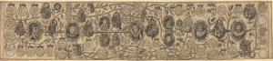 Drzewo genealogiczne z portretami Henryka VII, Henryka VIII, Elżbiety, Jakuba i Karola